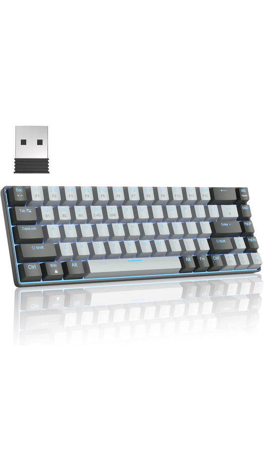 60% Percent Wireless Mechanical Keyboard, with Red Switch, 68 Keys Compact (2 Colorways)